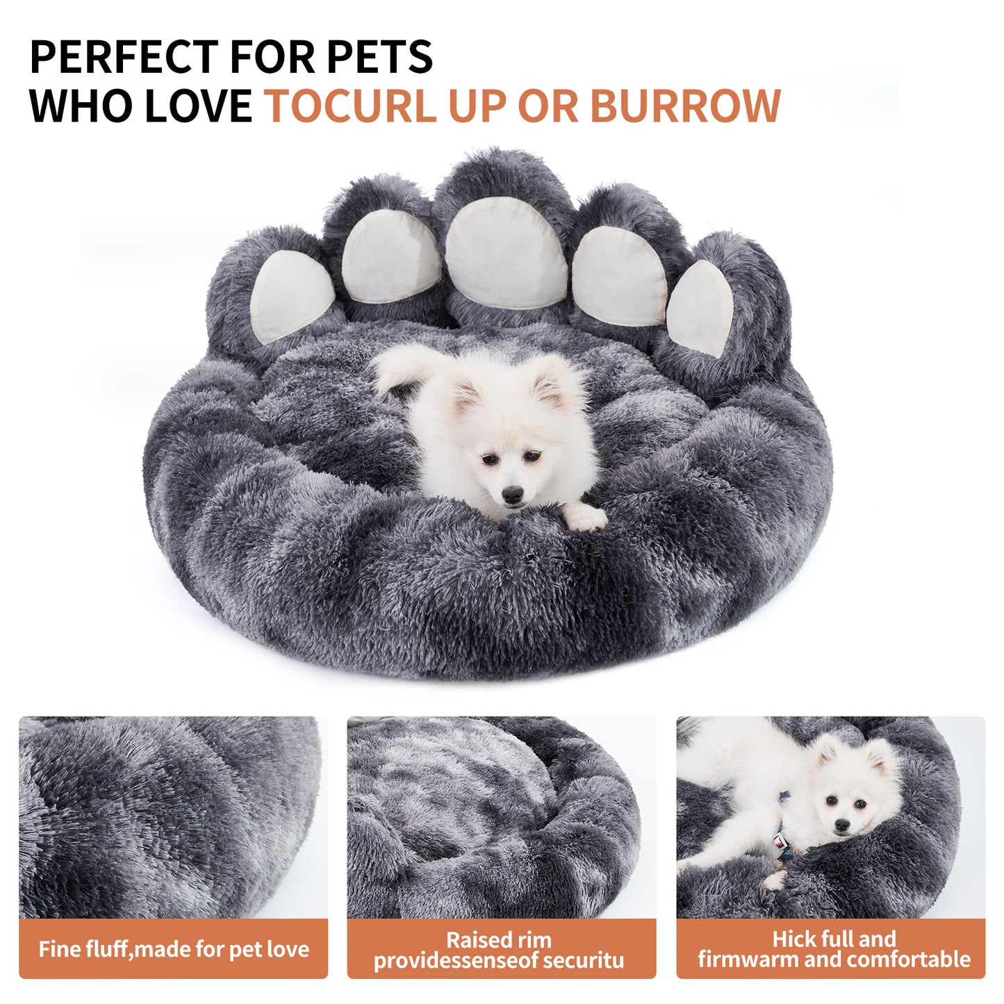 Bear Paw Dog Bed – Cozy Plush Pet Bed for Small & Medium Dogs and Indoor Cats