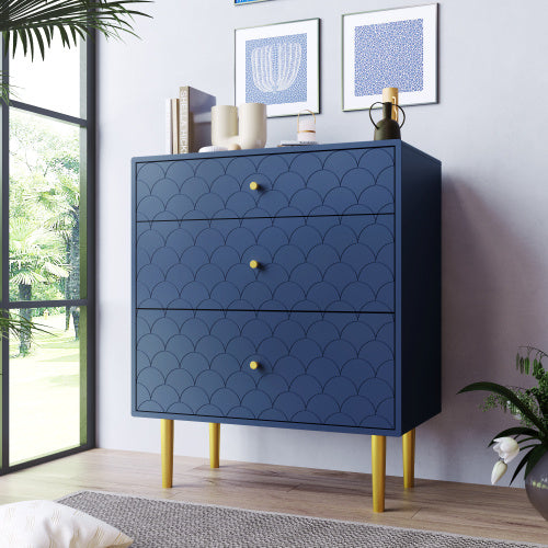 Solid Wood Bedside Table in Navy Blue