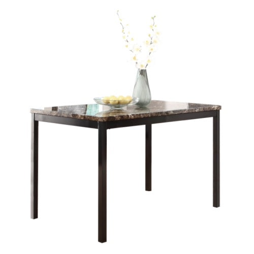 5-Piece Metal Dining Table and Chair Set with Imitation Marble Top – Black: