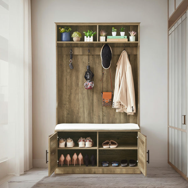 Modern Multi-Function Wardrobe & Storage Rack – Light Wood Finish
