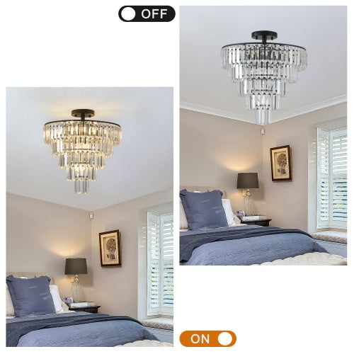 Large Black Crystal Chandelier – Luxury 5-Tier Design | Modern Lighting for Dining Room, Bedroom, or Living Room