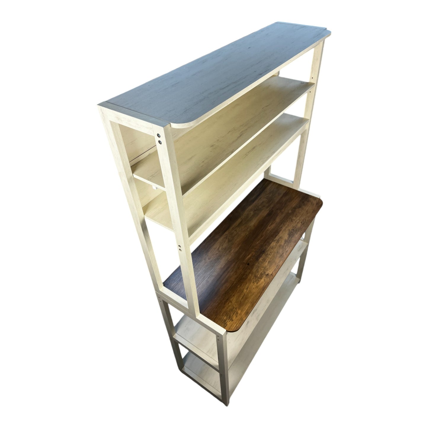 5-Tier White & Country Brown Kitchen Storage Cabinet – Coffee Bar, Microwave Rack, and Shelving Organizer (39.4" Wide)