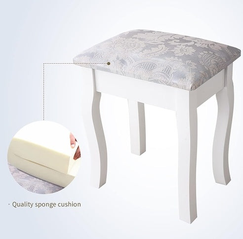 Vanity Table Set with 4 Drawers, Cushioned Stool & Oval Mirror – Elegant Makeup Dressing Table for Girls & Women Bedroom, Jasmine White
