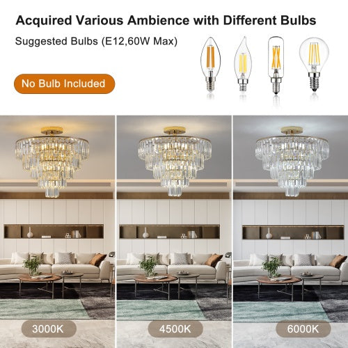 Golden Crystal Chandelier – 5-Layer Round Semi-Recessed Modern Luxury Ceiling Light