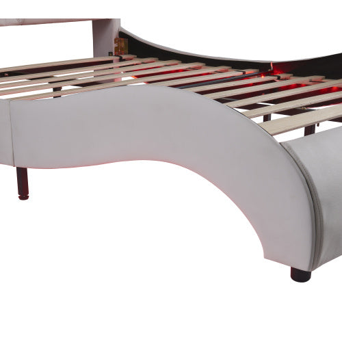 Queen Faux Leather LED Platform Bed – White (Queen Size)