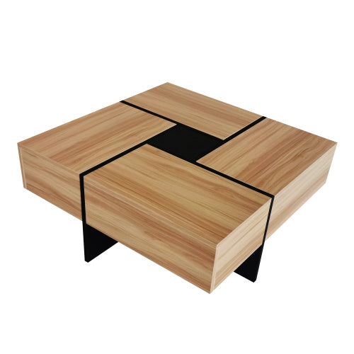 ON-TREND Unique Design Coffee Table with 4 Hidden Storage Compartments and Extendable Sliding Top, Modern Brown UV High-gloss Finish, 31.5" Square Cocktail Table for Living Room