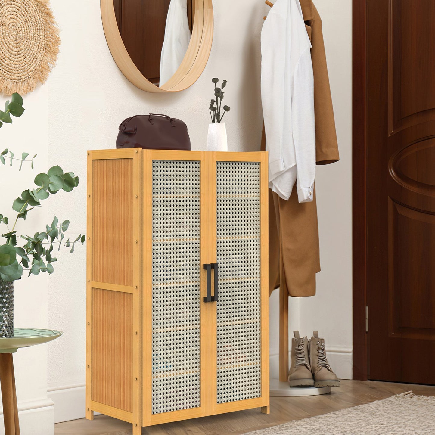 6-Tier Bamboo Shoe Cabinet with Doors – Natural Eco-Friendly Organizer