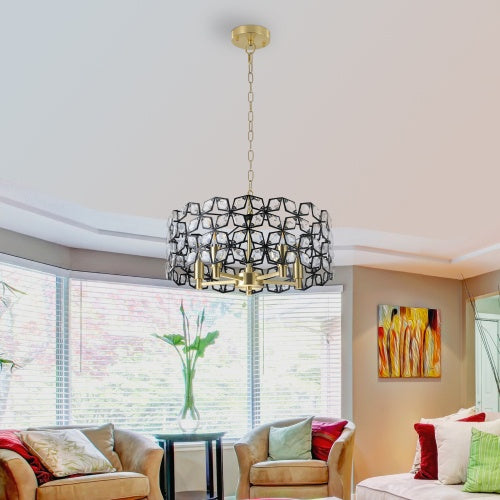 Modern Round Crystal Chandelier – Elegant K9 Crystal Lighting Fixture (Black & Gold)