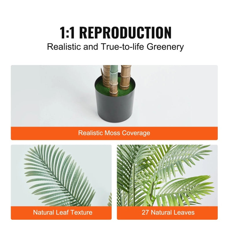 6.5 FT Artificial Gold Cane Palm Tree – Lifelike Indoor/Outdoor Faux Plant with Anti-Tip Base & Realistic Green Leaves