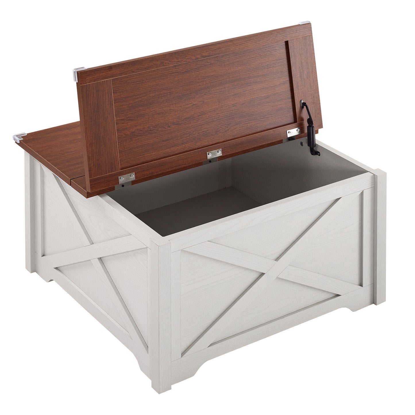 Modern Square Coffee Table with Hidden Storage – X-Frame Wood Design (31.5”)