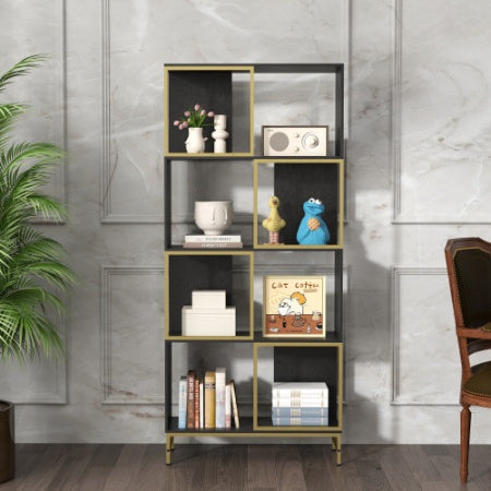 4-Tier Storage Shelves – Black & Gold Industrial Bookcase
