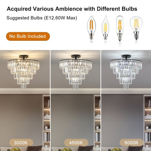 Large Black Crystal Chandelier – Luxury 5-Tier Design | Modern Lighting for Dining Room, Bedroom, or Living Room