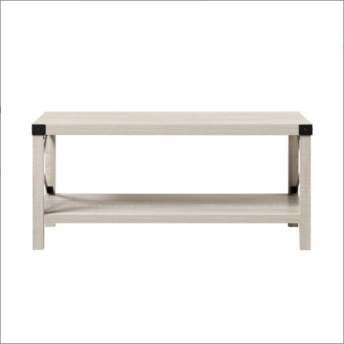 Farmhouse Metal-X Coffee Table with Lower Shelf – Stone Grey