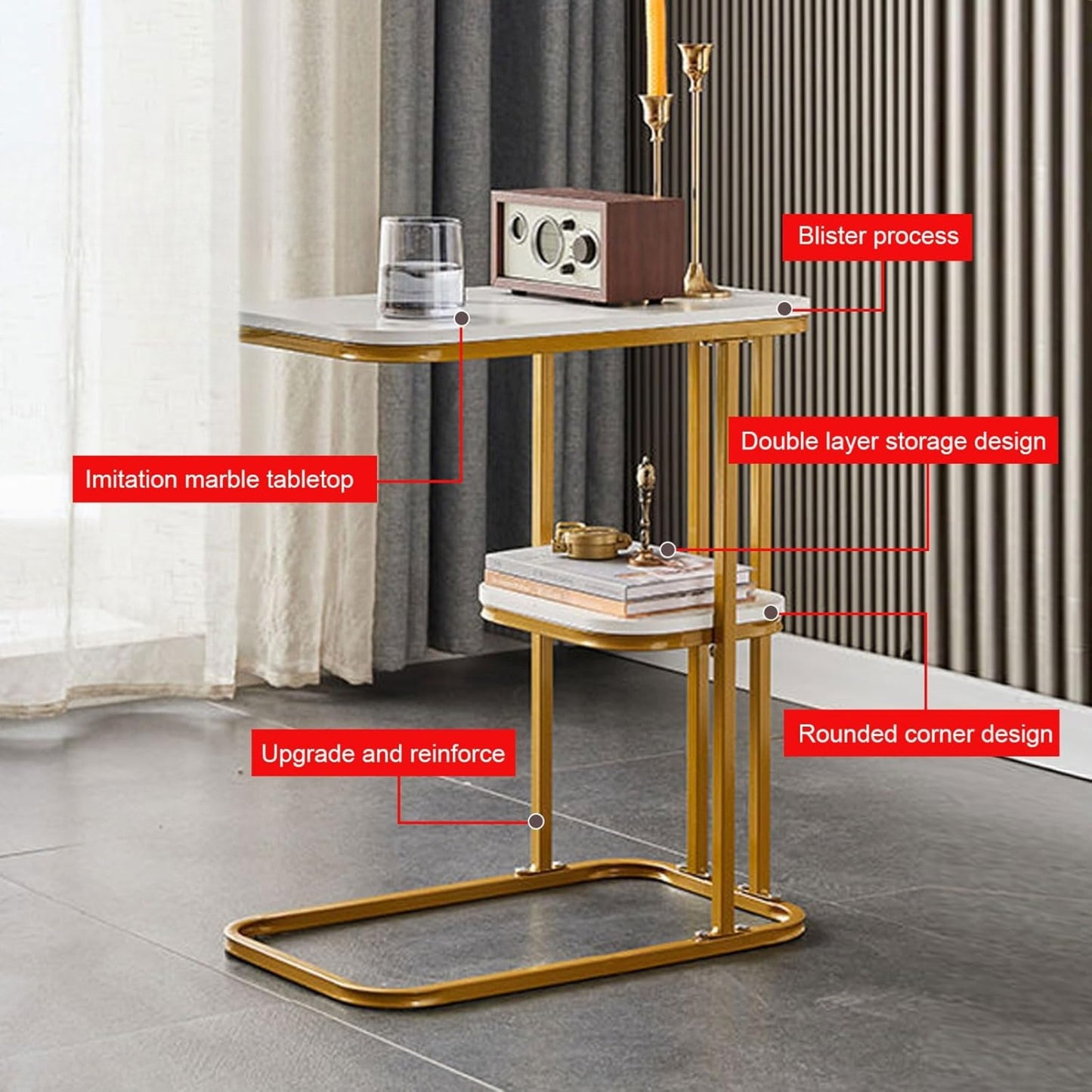 C-Shaped Side Table with Storage Shelf – Perfect for Small Spaces