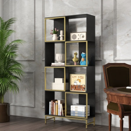4-Tier Storage Shelves – Black & Gold Industrial Bookcase