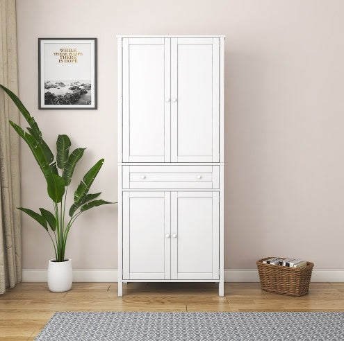 70.87" Tall Kitchen Pantry Cabinet with Drawer & Adjustable Shelves – White Storage Cabinet for Kitchen or Dining Room