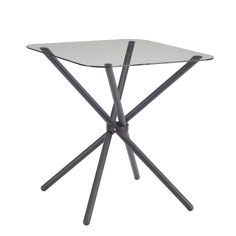 Dining Set for 2, Square Glass Tempered Dining Table with 4 Legs and 2 Metal Chairs, Black & Brown - Ideal for Home Office, Kitchen, or Dining Room