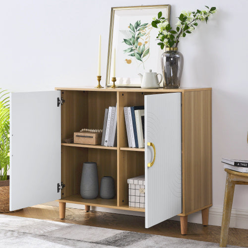 Modern Natural Wood Storage Cabinet – Freestanding Sideboard with Doors, Adjustable Shelves & Solid Wood Legs for Kitchen, Dining Room, or Living Room