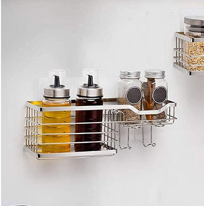 Rustproof SUS304 Stainless Steel Shower Caddy & Soap Dish with Hooks, No Drilling Adhesive Wall Mounted Bathroom Shelf, Shower Organizer Set – 3-Piece Set (White)