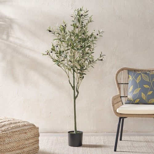 59" Artificial Olive Tree – Pre-Potted Modern Greenery for Any Room