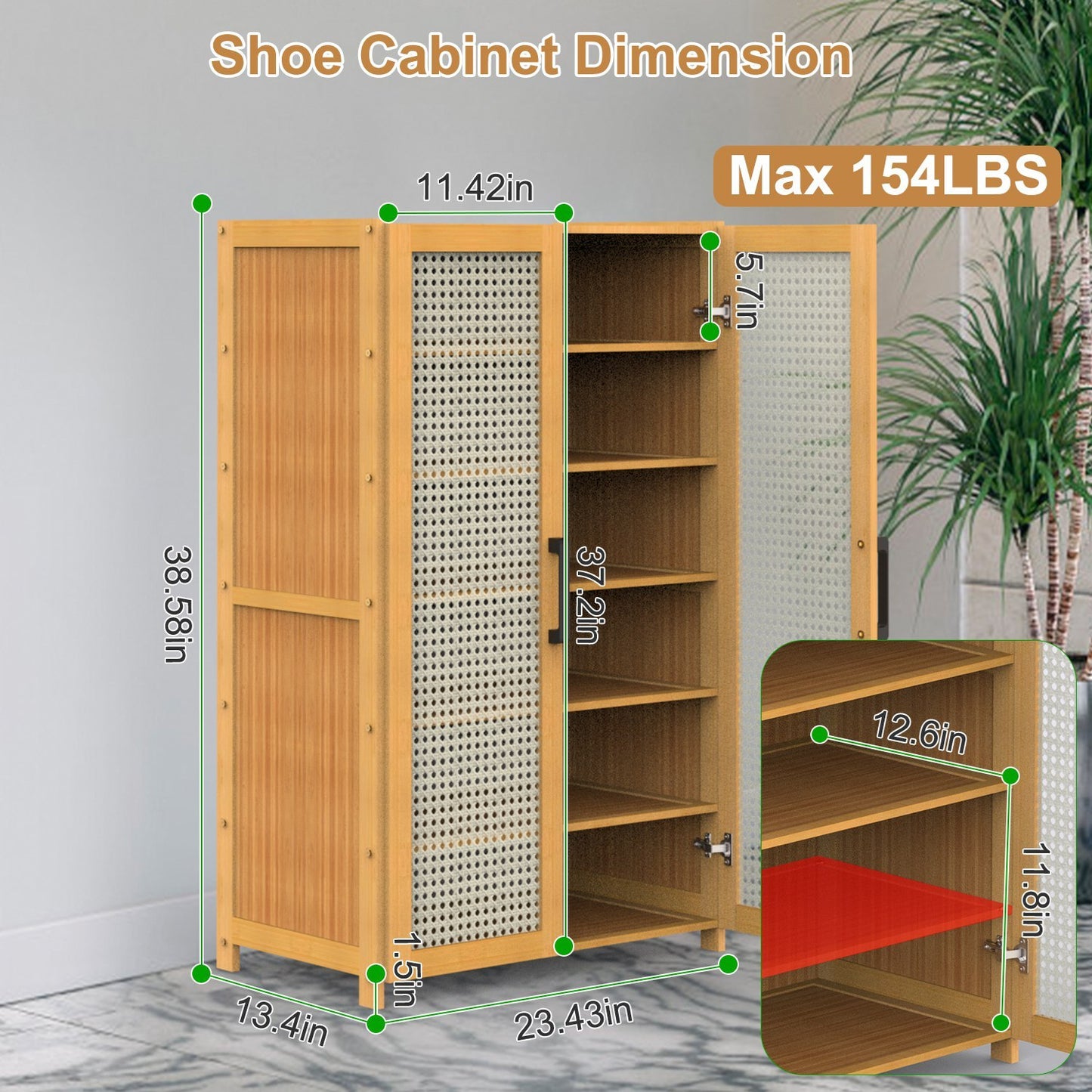 6-Tier Bamboo Shoe Cabinet with Doors – Natural Eco-Friendly Organizer