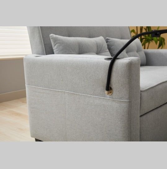 Futon Chair Bed – 3-in-1 Convertible Sleeper with USB Ports, Cup Holders & Storage Pockets – White, Wear-Resistant Leather