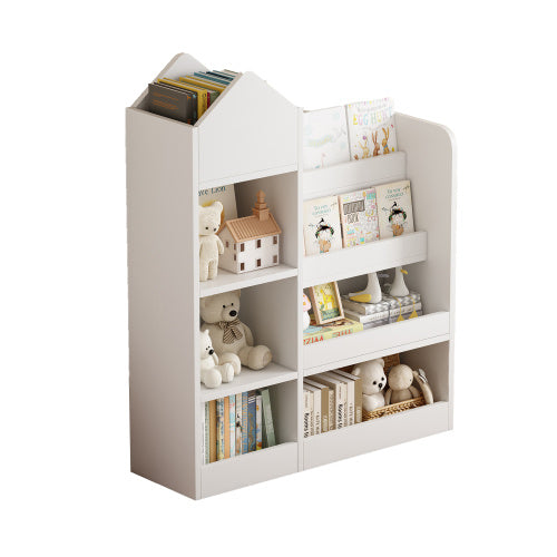 White Wooden Toy Storage Organizer Cabinet – 4-Tier Sling Bookshelf for Kids, Toddlers, Nursery & Playroom