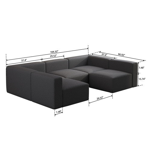 Modular Sectional Sofa Sleeper Couch with Chaise and Ottoman, Convertible U-Shaped Modular Sofa Set, Compressed Sponge, Dark Grey