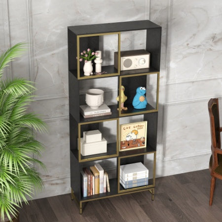 4-Tier Storage Shelves – Black & Gold Industrial Bookcase