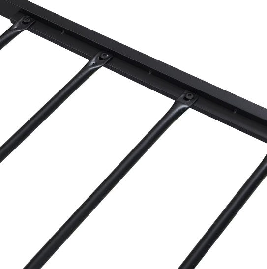 Queen Size Metal Platform Bed Frame with Wooden Headboard, Footboard & USB Charging Ports – Industrial Style, Noise-Free, Under-Bed Storage – Black + Brown