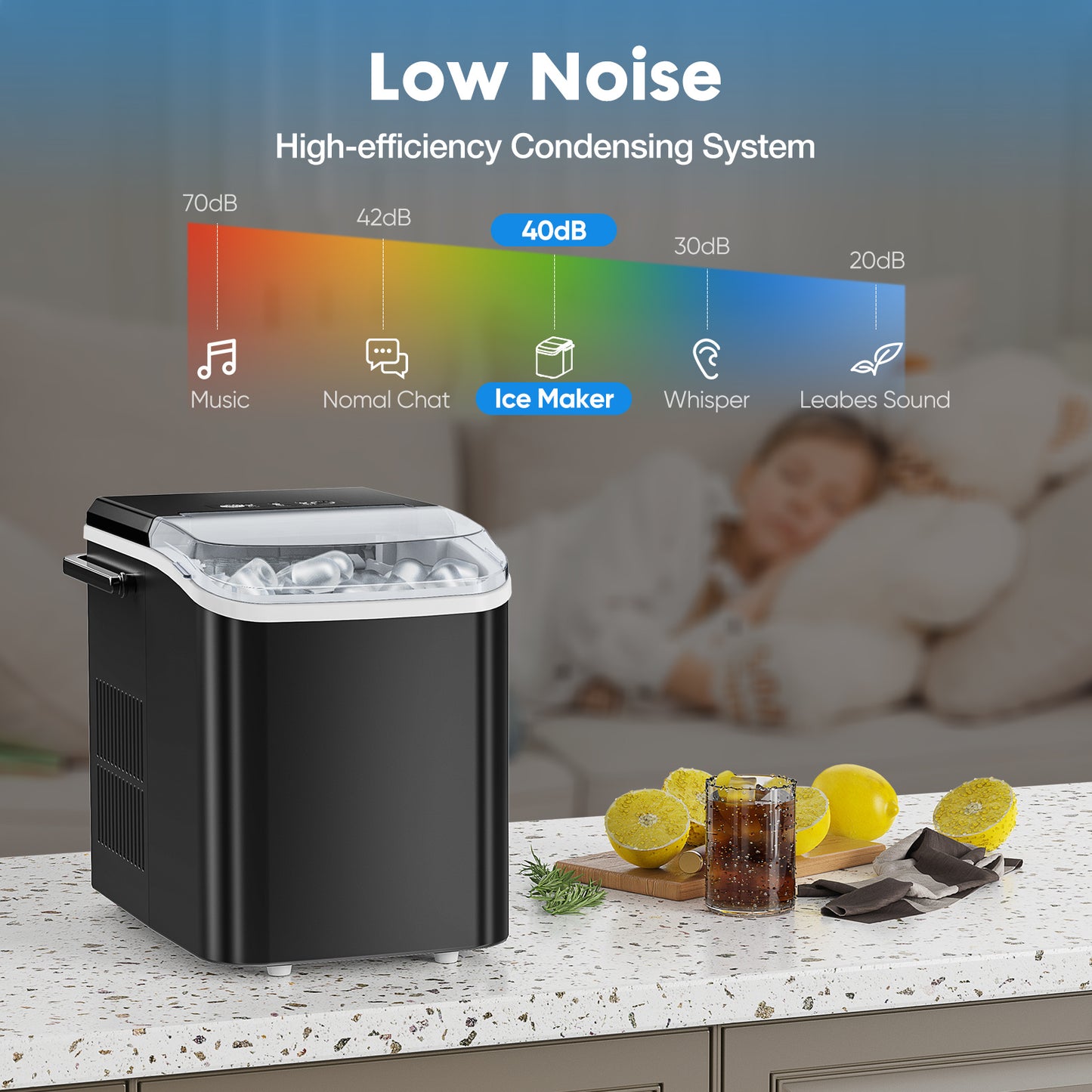 Portable Ice Maker – Compact Countertop Ice Machine with 2 Ice Sizes & Self-Cleaning Function