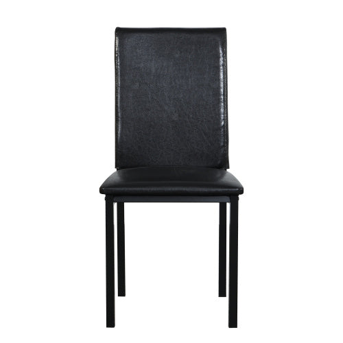 5-Piece Metal Dining Table and Chair Set with Imitation Marble Top – Black: