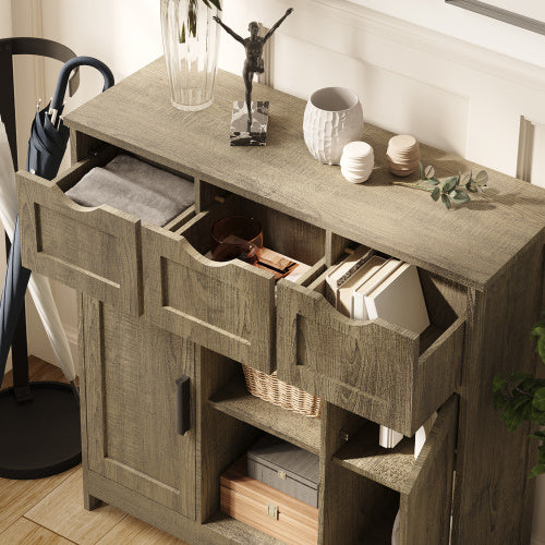 Versatile Wooden Storage Cabinet with Drawers and Adjustable Shelves – Multi-purpose Accent Cabinet for Living Room, Bedroom, and Bathroom