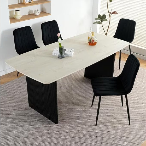 Set of 4 Modern Black Dining Chairs – Upholstered Seat & Metal Legs