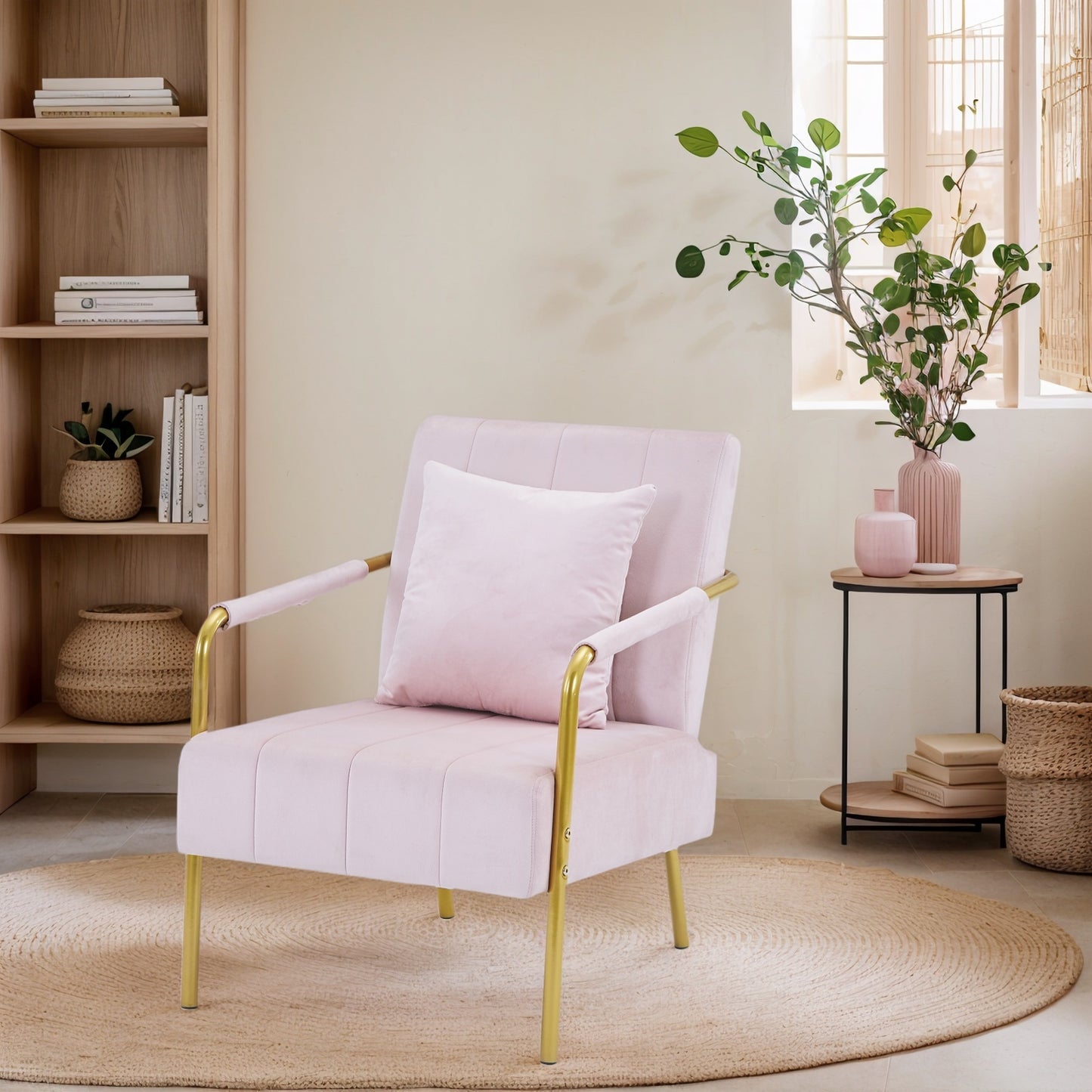 Modern Velvet Accent Chair for Living Room – High Backrest, Solid Wood Frame, Easy Assembly