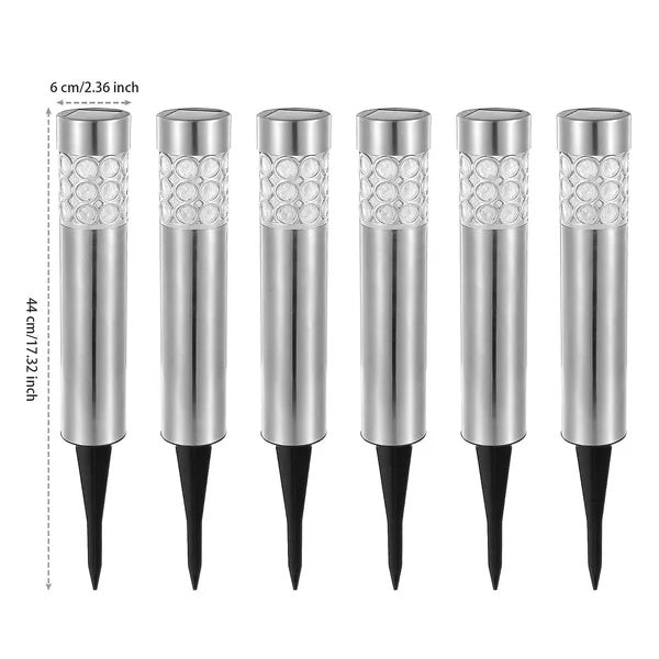 6-Pack Outdoor Solar RGB Garden Lights – Stainless Steel, IP44 Waterproof, Color-Changing Lawn and Landscape Lights