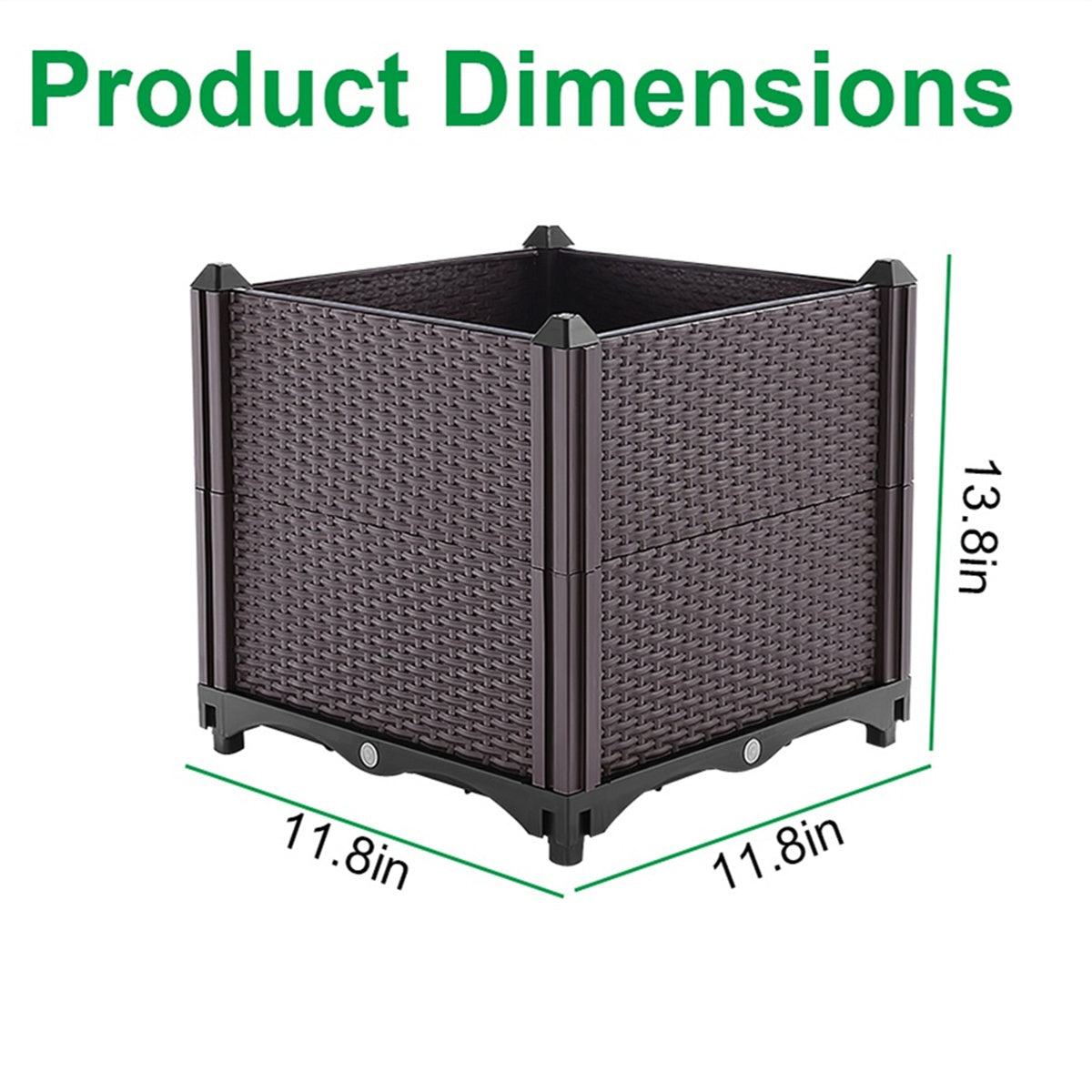 Self-Watering Raised Garden Bed – Rattan Pattern (11.8" x 11.8" x 13.8")