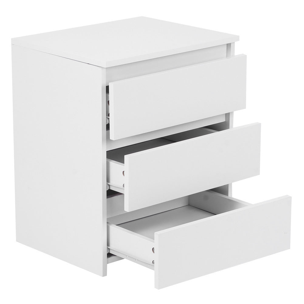 White Modern Bedside Table Nightstand with 3 Storage Drawers - Bedroom Furniture