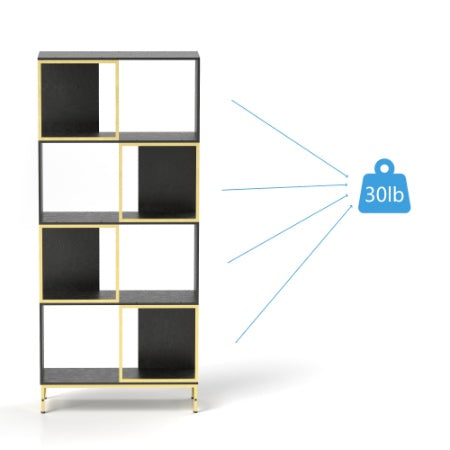 4-Tier Storage Shelves – Black & Gold Industrial Bookcase