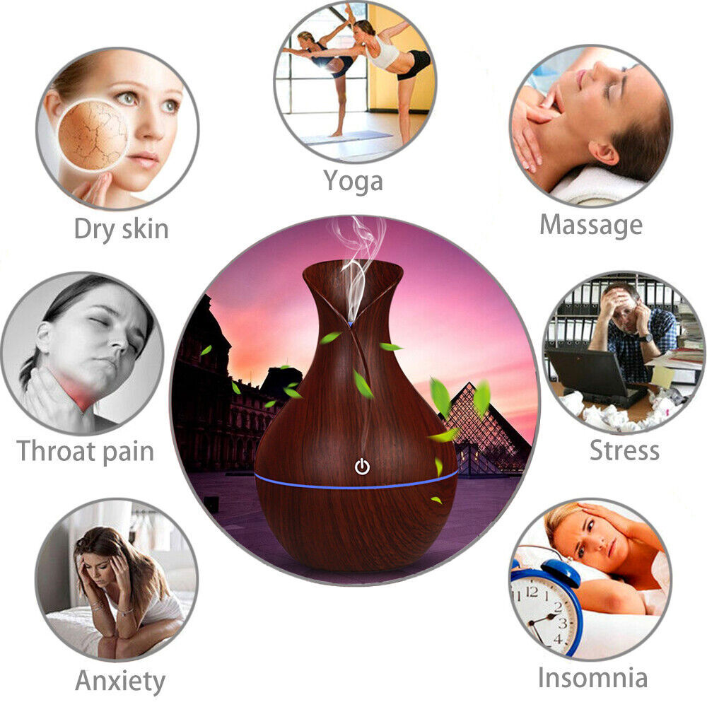 LED Ultrasonic Aroma Humidifier Essential Oil Diffuser - 7-Color LED Lights, Aromatherapy Air Purifier, Compact USB Diffuser for Home, Office, Yoga, and Relaxation