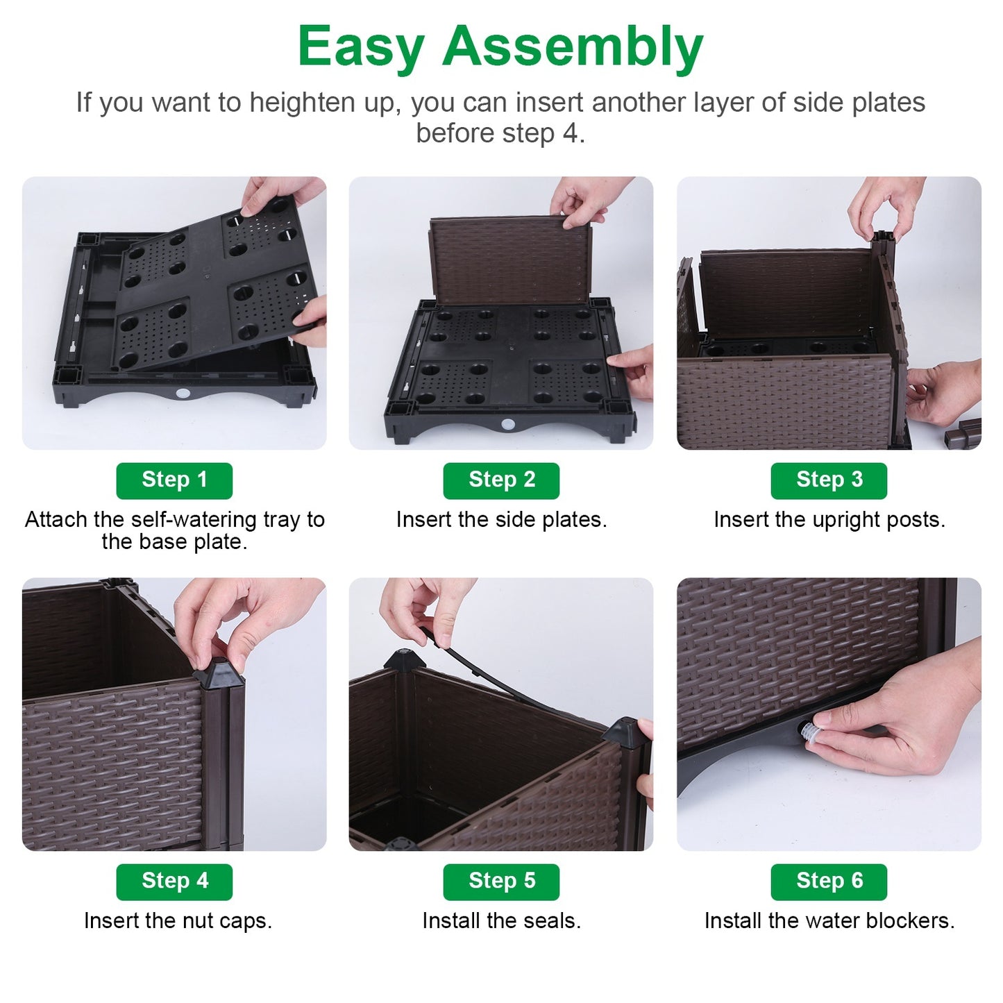 Self-Watering Raised Garden Bed – Rattan Pattern (11.8" x 11.8" x 13.8")