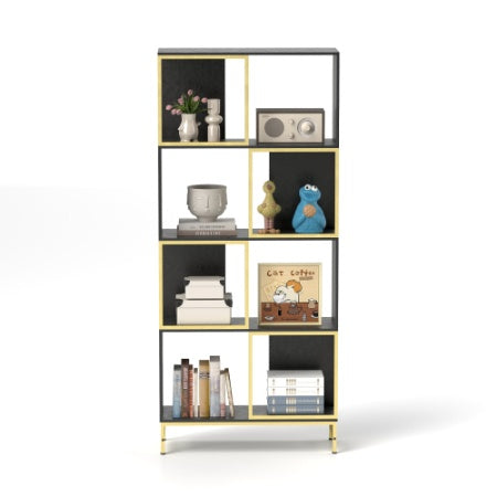 4-Tier Storage Shelves – Black & Gold Industrial Bookcase