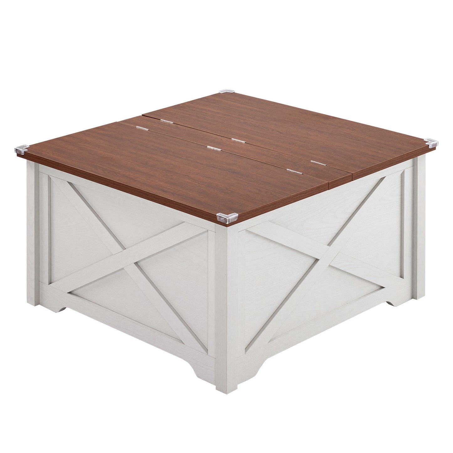 Modern Square Coffee Table with Hidden Storage – X-Frame Wood Design (31.5”)