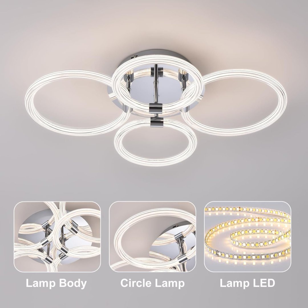 Modern LED Ceiling Light with Remote – 4-Head Flush Mount Ring Fixture
