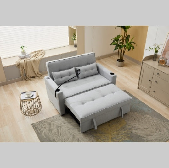Futon Chair Bed – 3-in-1 Convertible Sleeper with USB Ports, Cup Holders & Storage Pockets – White, Wear-Resistant Leather