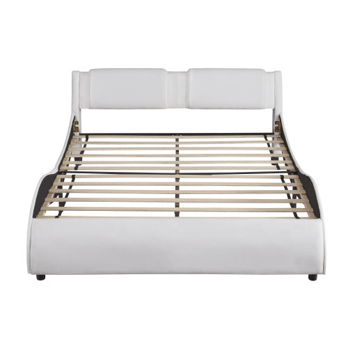 Queen Faux Leather LED Platform Bed – White (Queen Size)