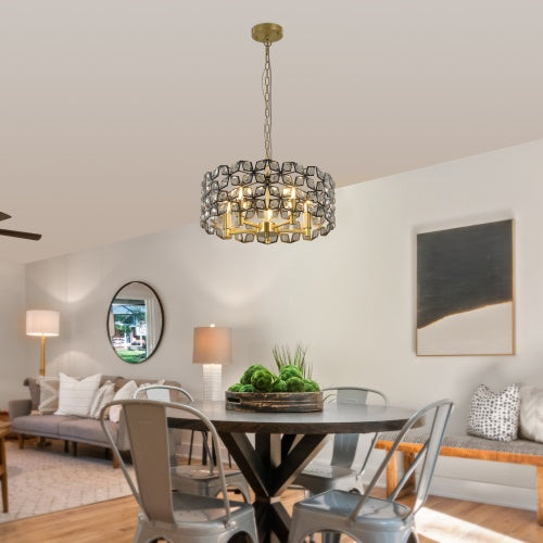 Modern Round Crystal Chandelier – Elegant K9 Crystal Lighting Fixture (Black & Gold)