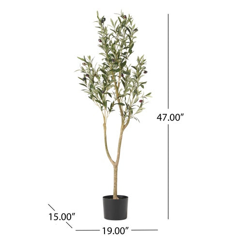 47" Artificial Olive Tree – Pre-Potted Faux Greenery for Small Spaces