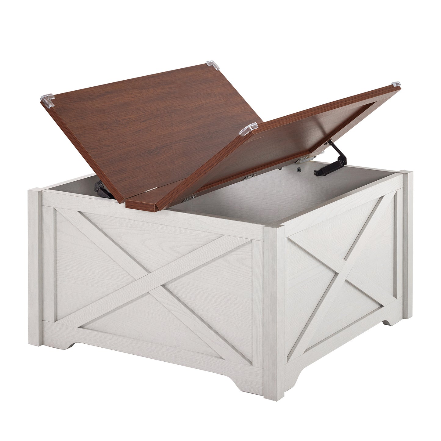 Modern Square Coffee Table with Hidden Storage – X-Frame Wood Design (31.5”)