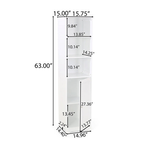 Modern White Bathroom Storage Cabinet – Tall Linen Tower with Open Shelves & Enclosed Storage, Compact Design (63")